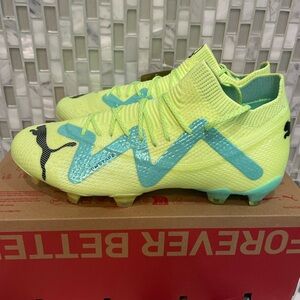 Puma Womens Future Ultimate FG AG Fast Yellow Black Blue Soccer Cleats 107166-02